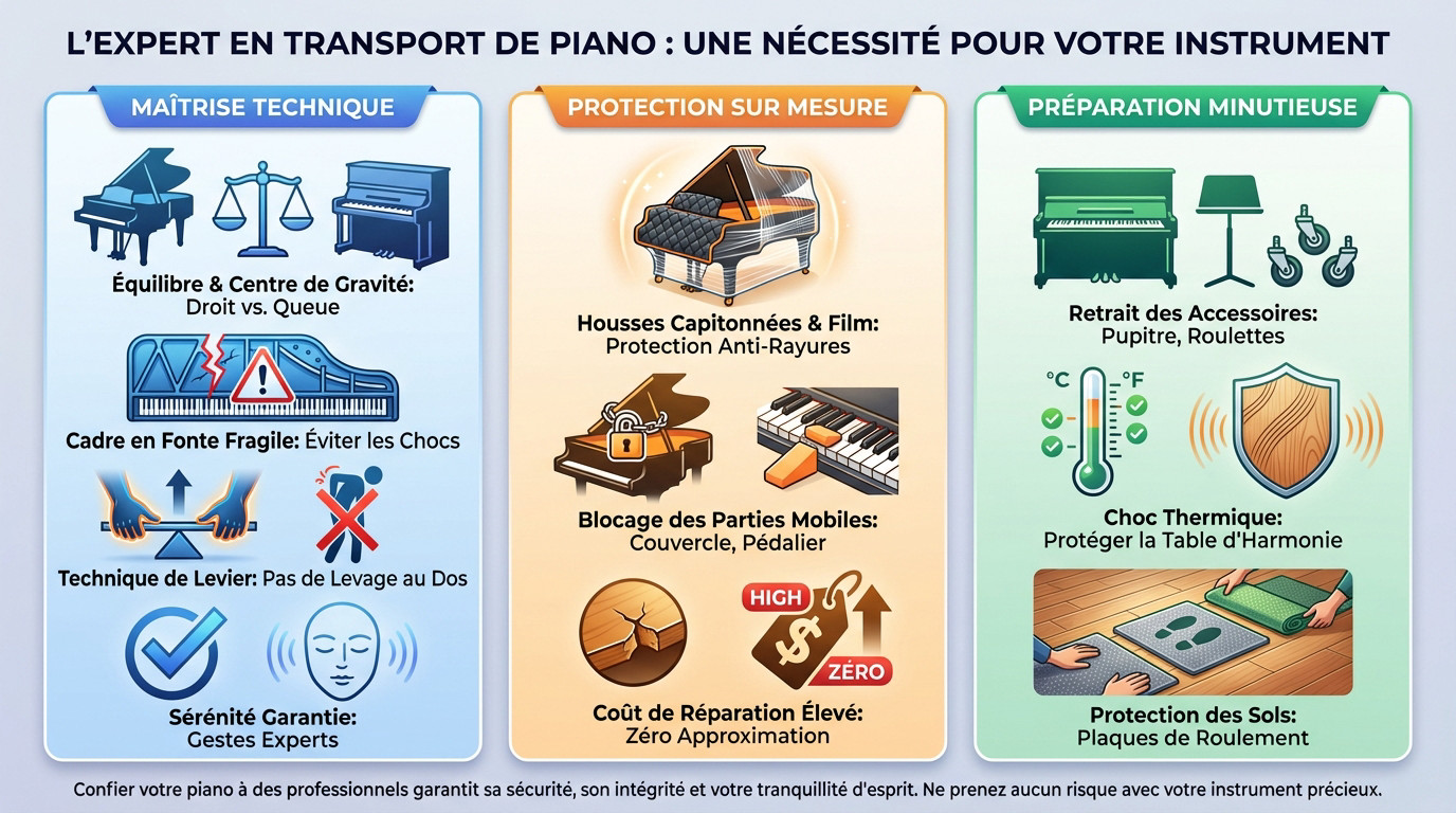 Transport professionnel de piano par des experts équipés