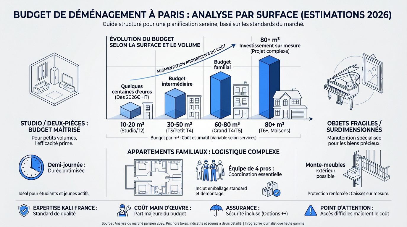 Estimation du coût d'un déménagement à Paris selon la surface du logement