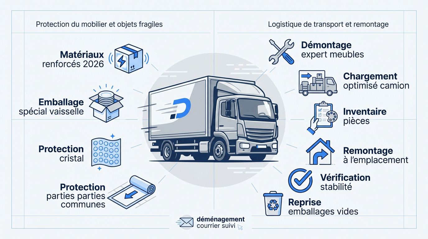 Infographie détaillant les services complets d'un déménagement clés en mains