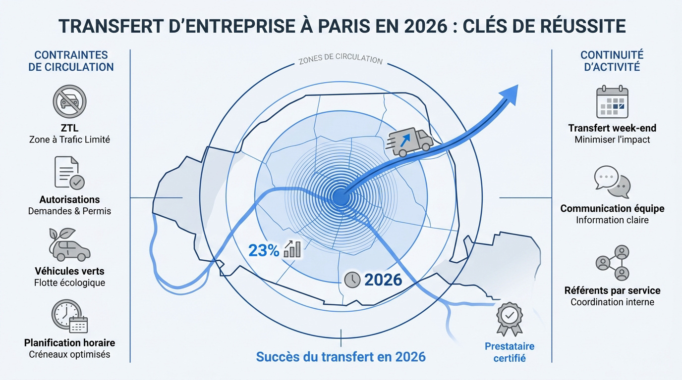 Logistique de transfert de bureaux à Paris en zone urbaine dense